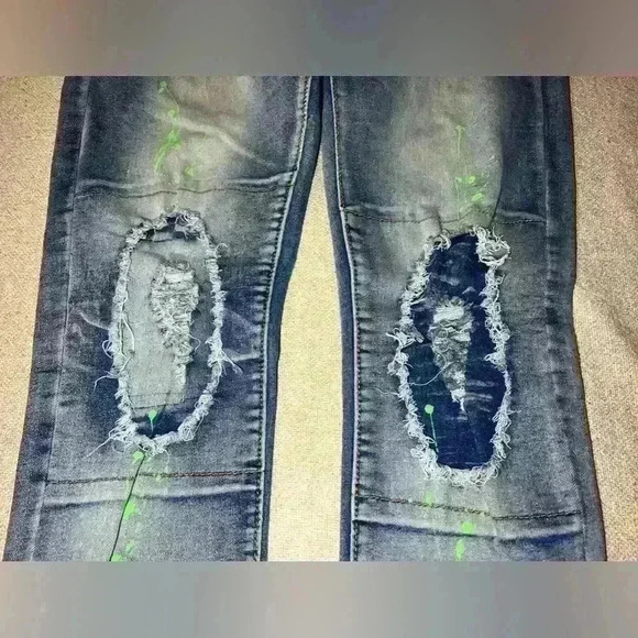 M. Society Mens Jeans Size 34x32 Skinny Fit Distressed Grunge Hip Hop B0060 - Picture 4 of 10